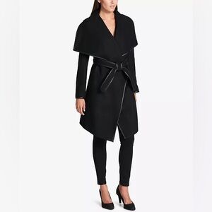 Suzy Shier Black Wrap Belted Coat